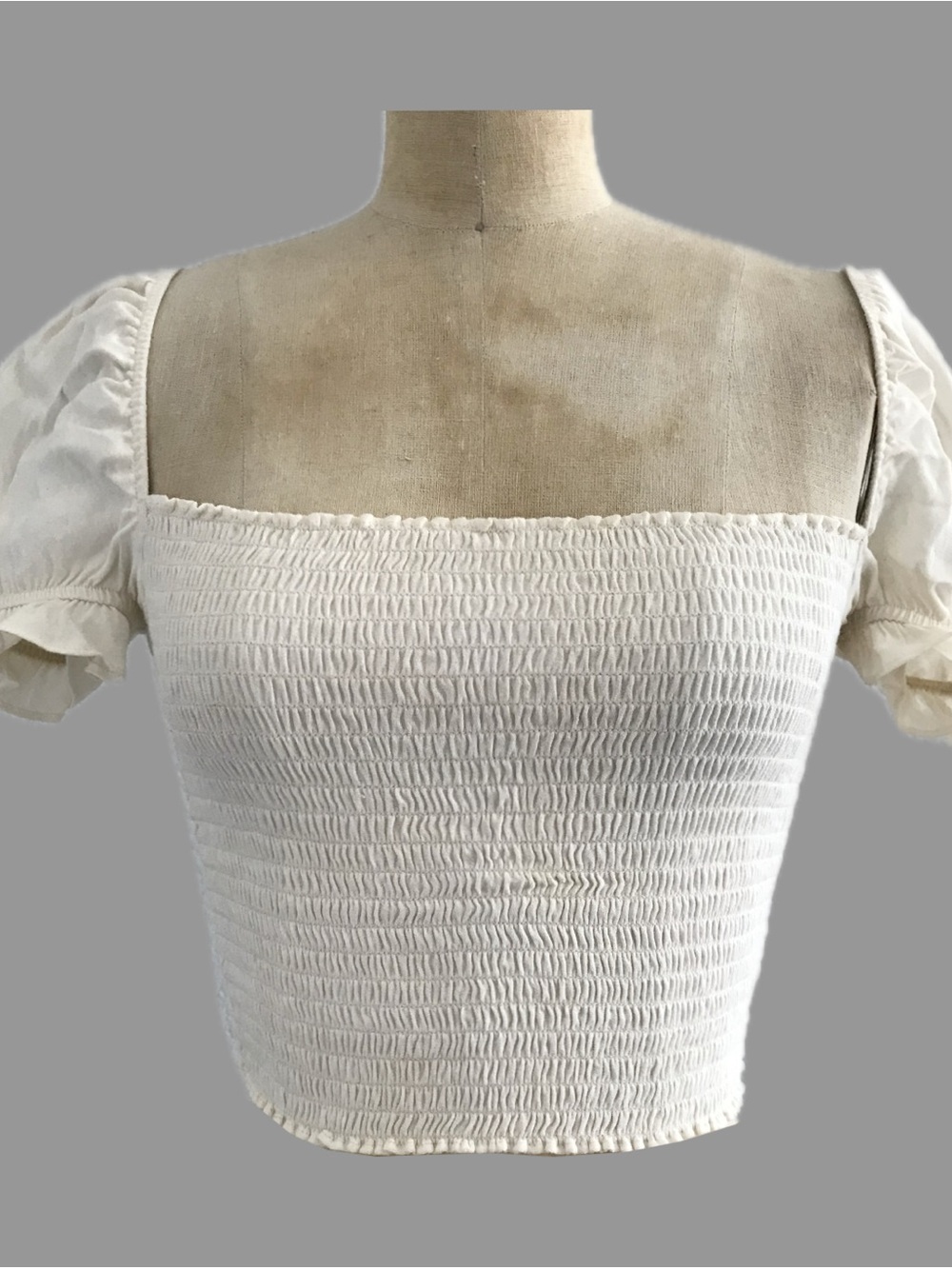 Reformation Cream Neutral Square Neck Cropped Retro Cottage Core Top Womens XS